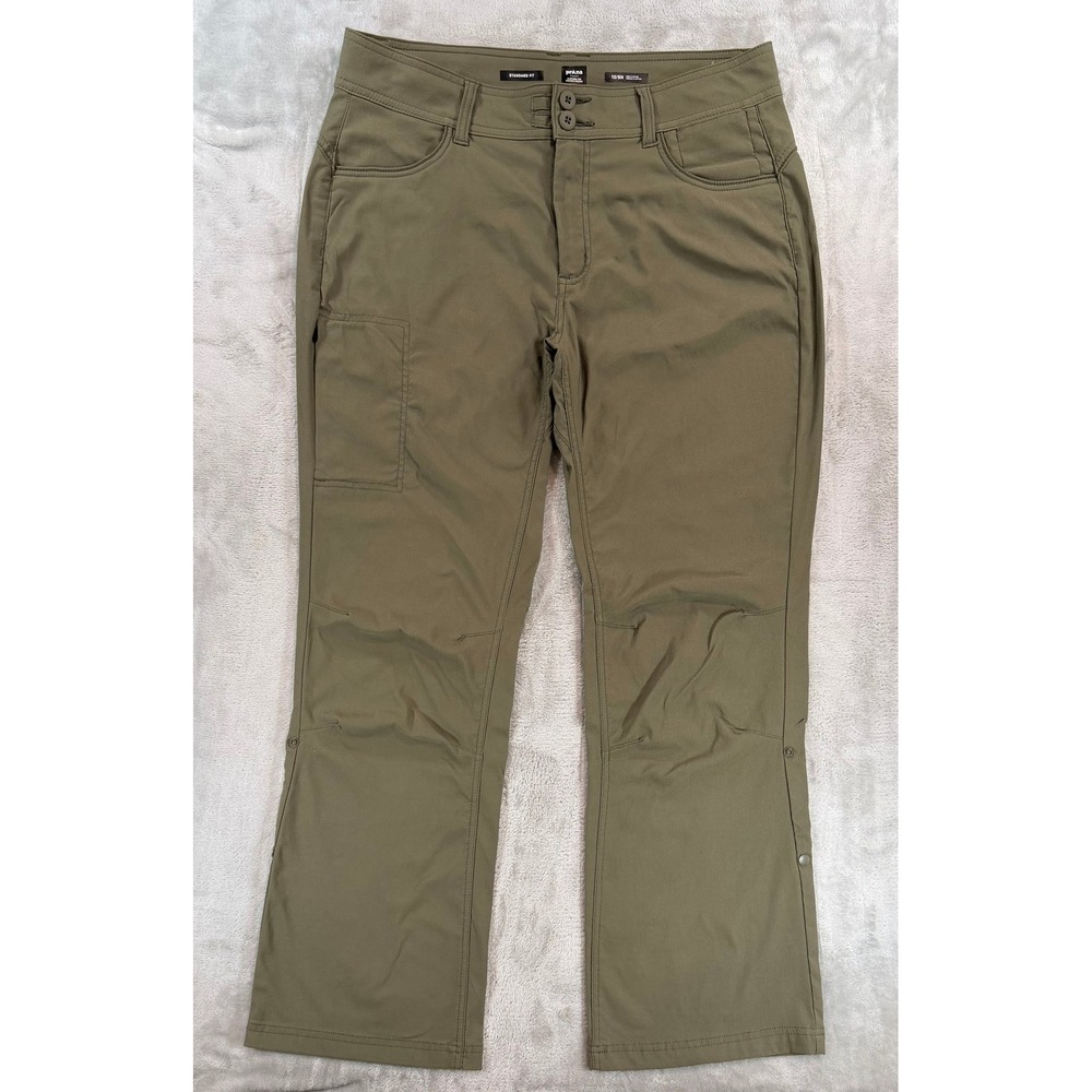 PrAna Women Pants Halle Hiking Cargo Straight Leg Mud Brown Khaki 12 Short